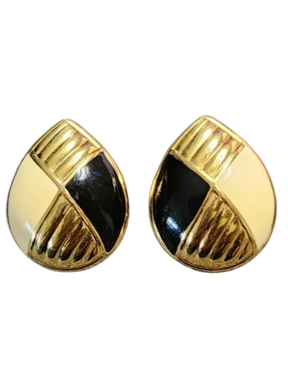 Goldtone Black Statement Earrings Textured Design